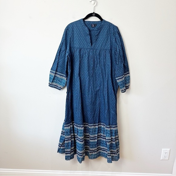 Anna Sui X Uniqlo Boho Midi Dress Blue 3/4 sleeve - Picture 3 of 8